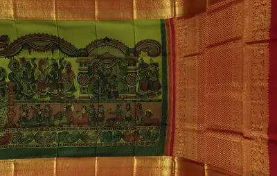 Pure Kanchipuram Silk Kalamkari Hand-Painted Saree