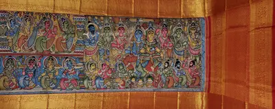 Pure Kanchipuram Silk Kalamkari Hand-Painted Saree