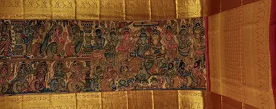 Pure Kanchipuram Silk Kalamkari Hand-Painted Saree