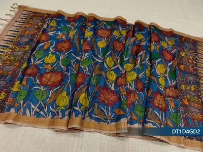 Tussar Silk Kalamkari Dhuppatta with Aquatic and Avian Motifs