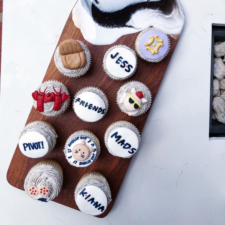 Friends themed cupcakes with fondant toppers