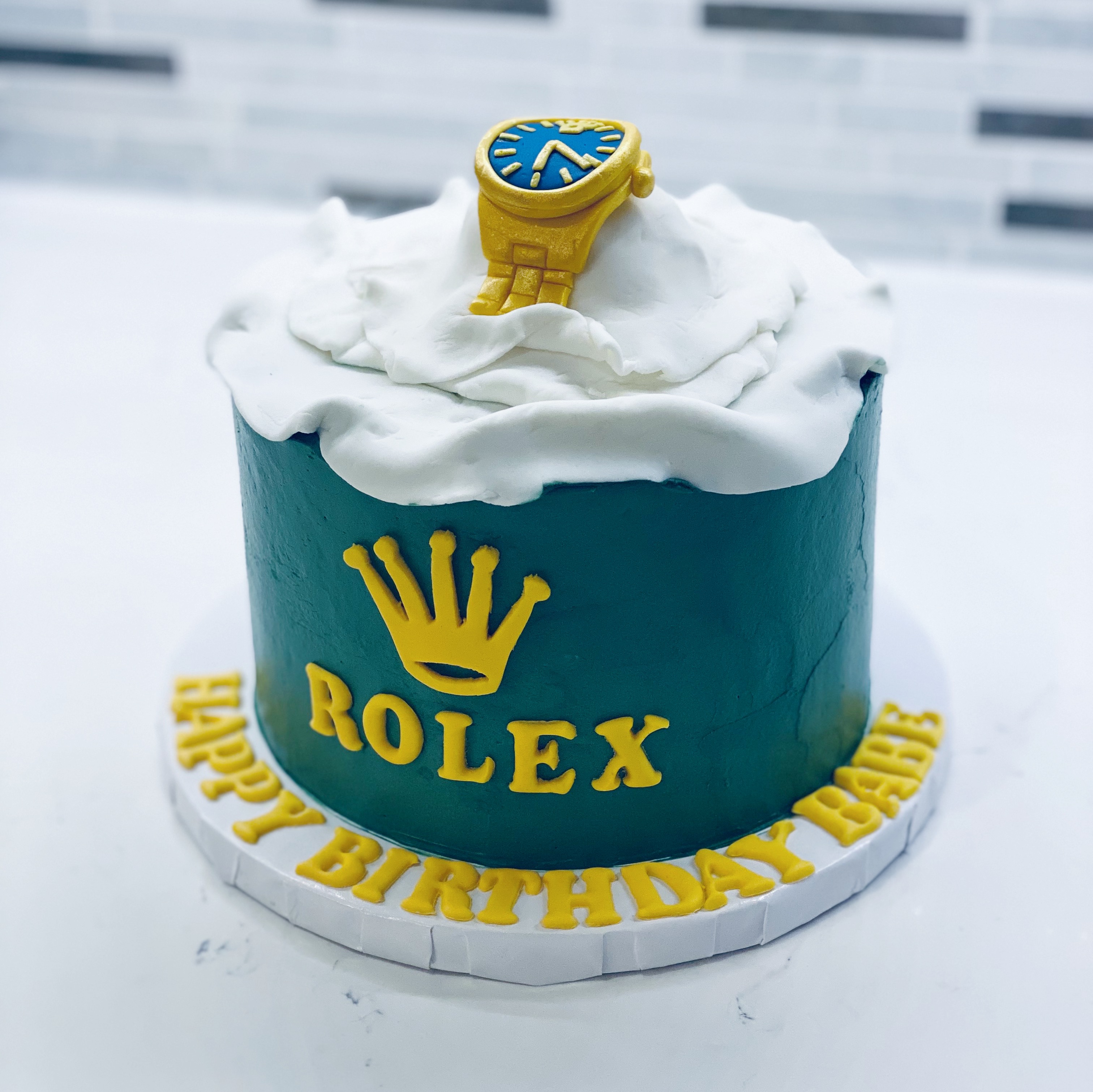 Rolex themed cake with fondant watch