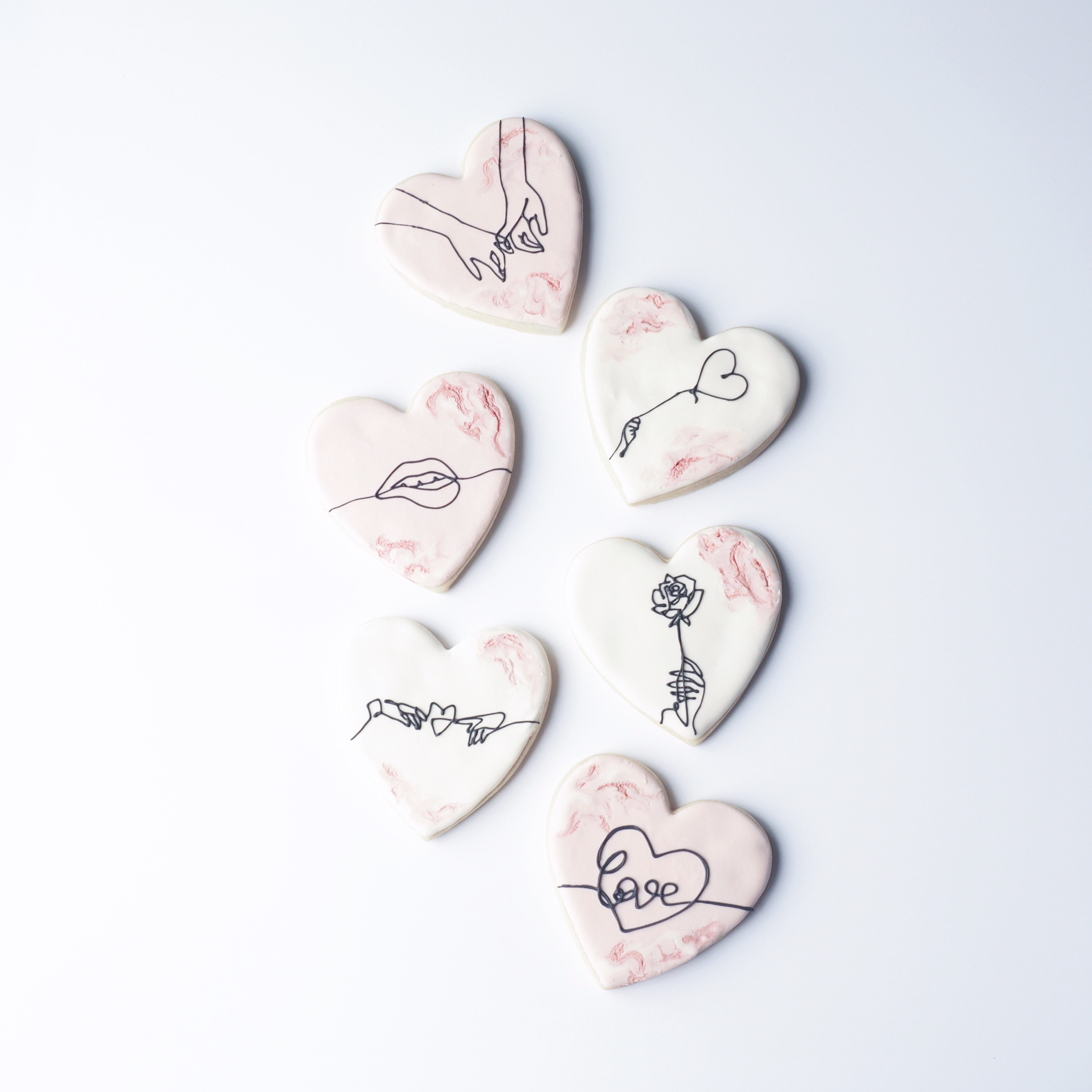 Heart shaped line art sugar cookies