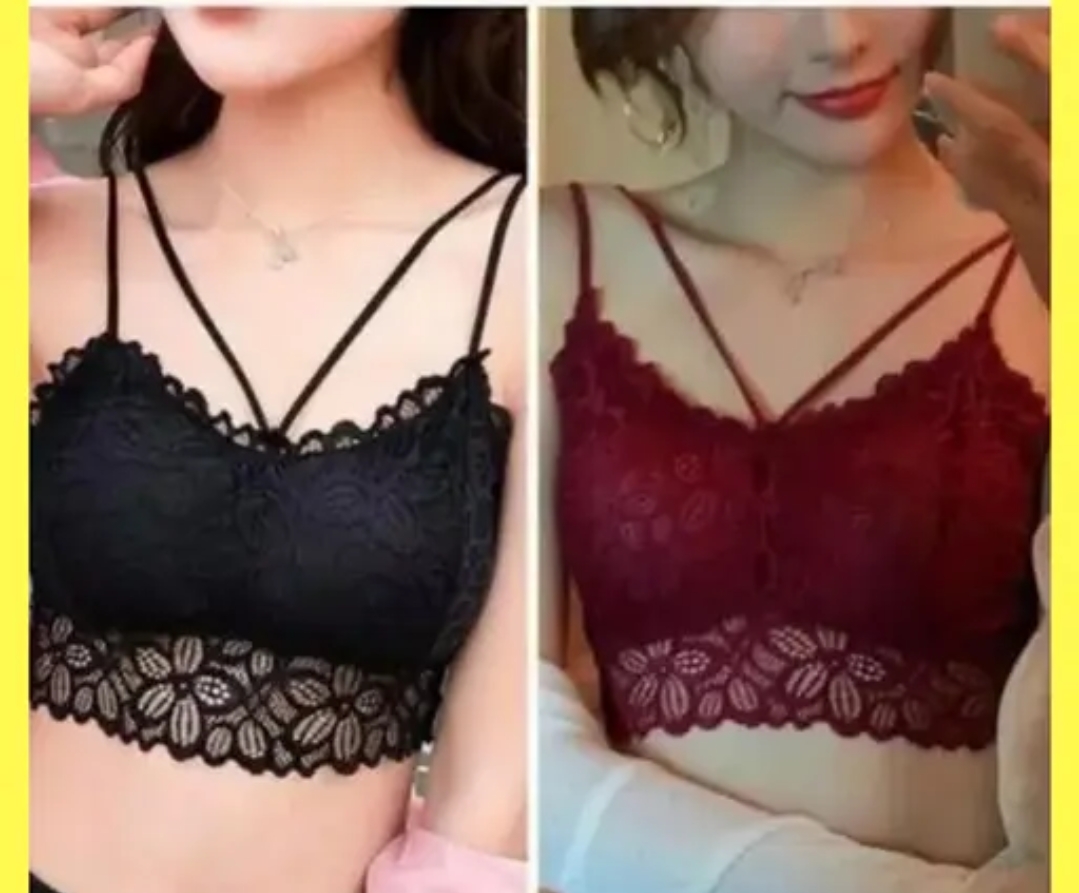 Lace Bralette Padded Wire Free Adjustable Strap Fashionable Crop Top Style Padded Lace Tube Bra (Pack of 2)