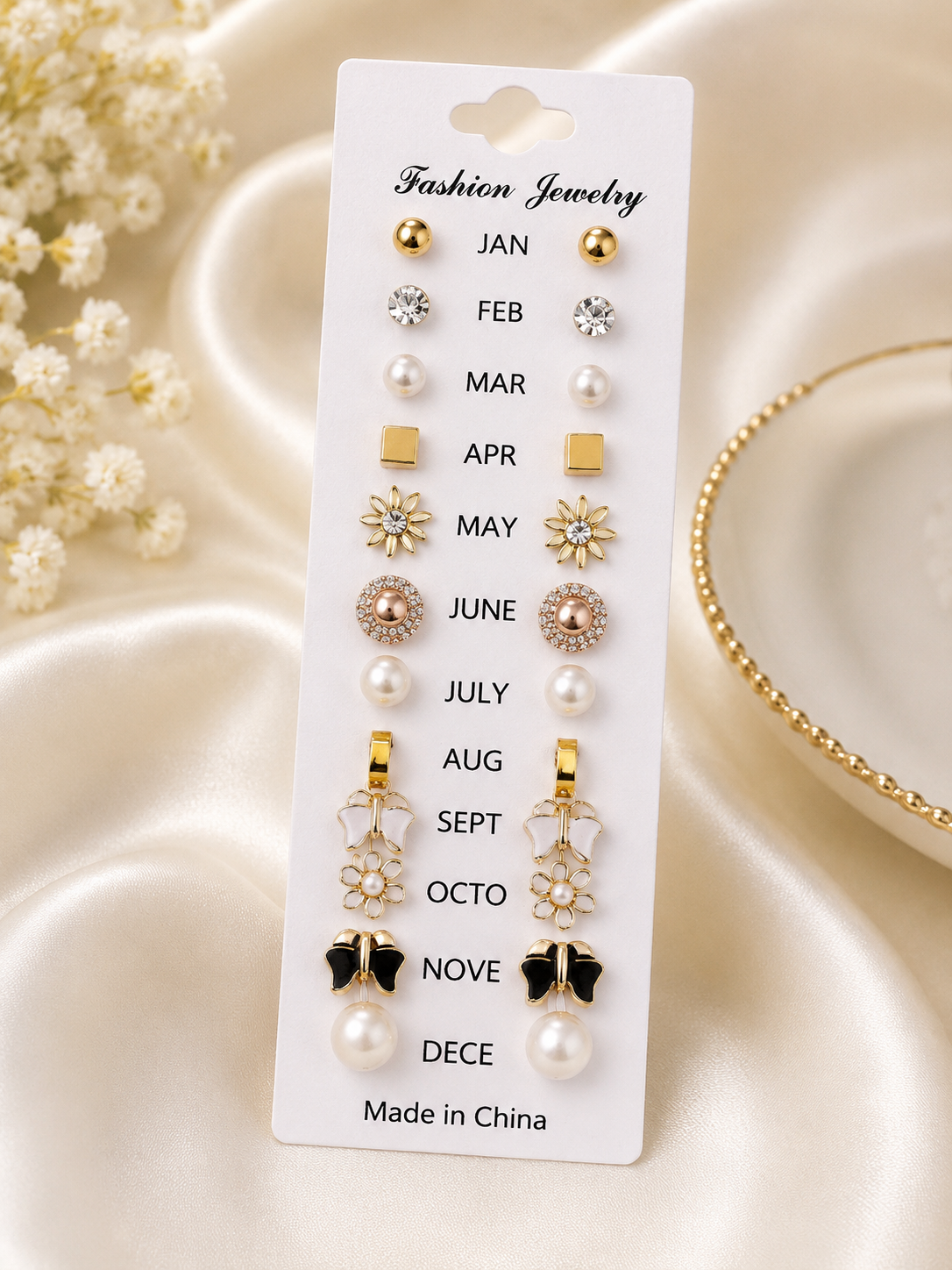 12 pairs of trendy earrings in one set