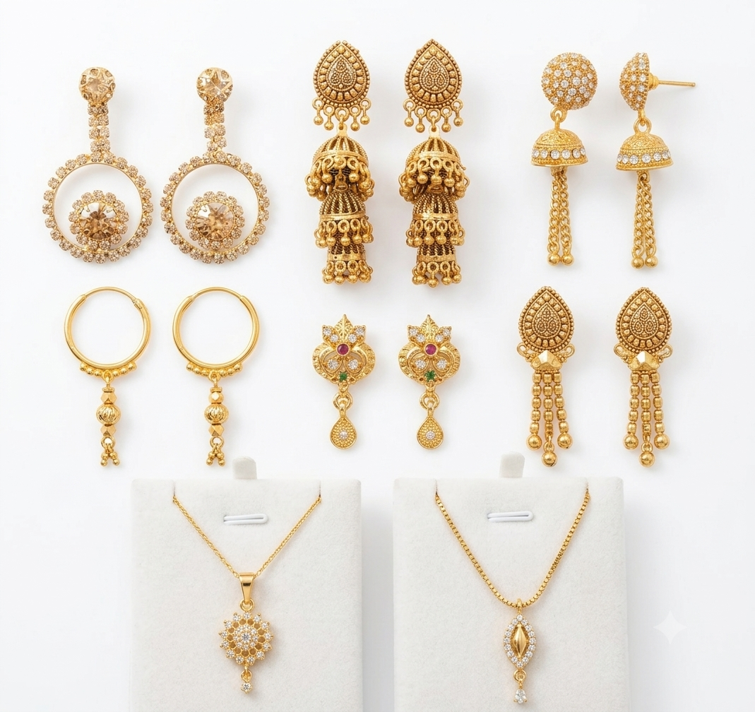 Assorted Gold-Plated Designer Necklace and Earring Combo Set