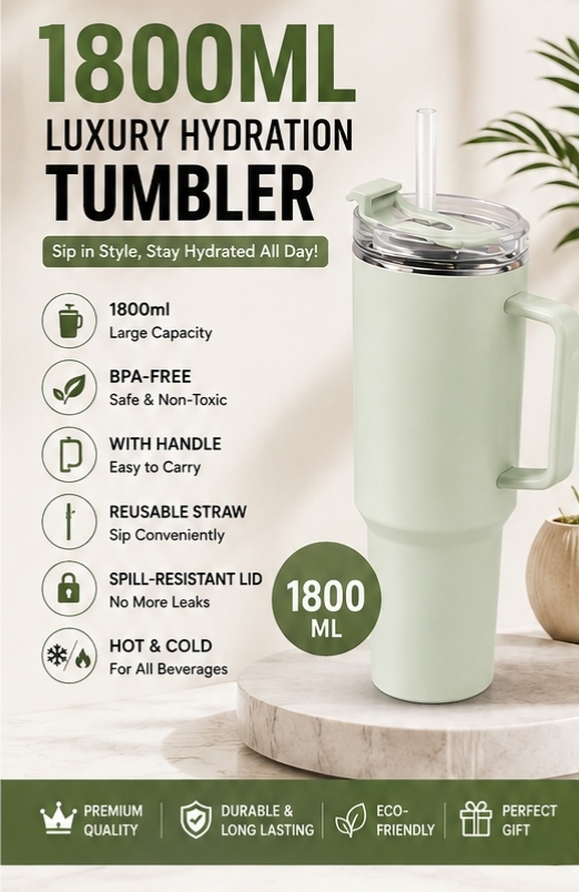 1800ml BPA-Free Plastic Travel Tumbler with Handle and Spill-Resistant Lid