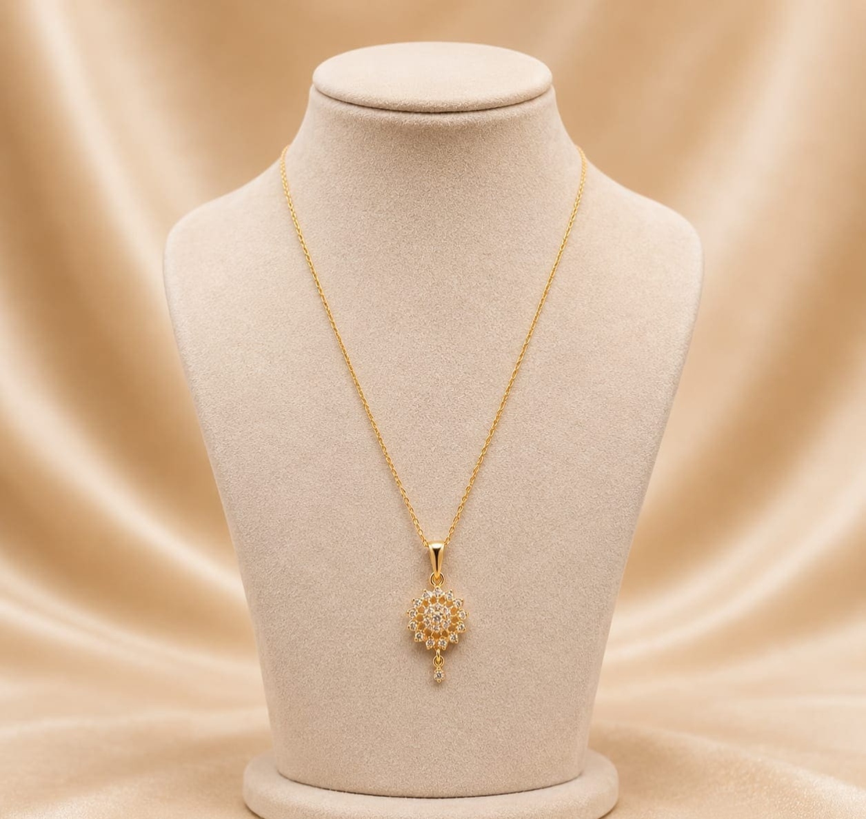 Gold-Plated Stone Studded Floral Pendant Necklace