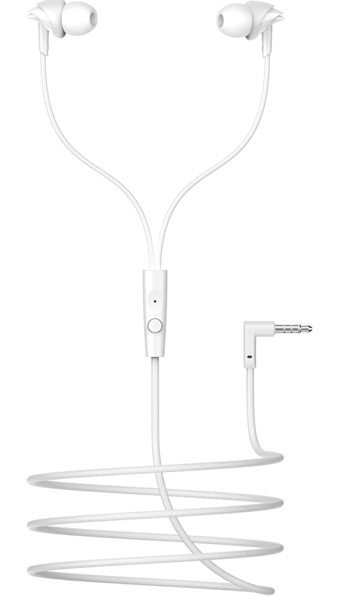 boAt Bassheads 213L, 10mm Drivers, Signature Sound, in-Line Microphone, Integrated Controls, 3.5mm L-Shaped Connector & 120cm Braided Cable Wired Earphones with Mic (Active White)