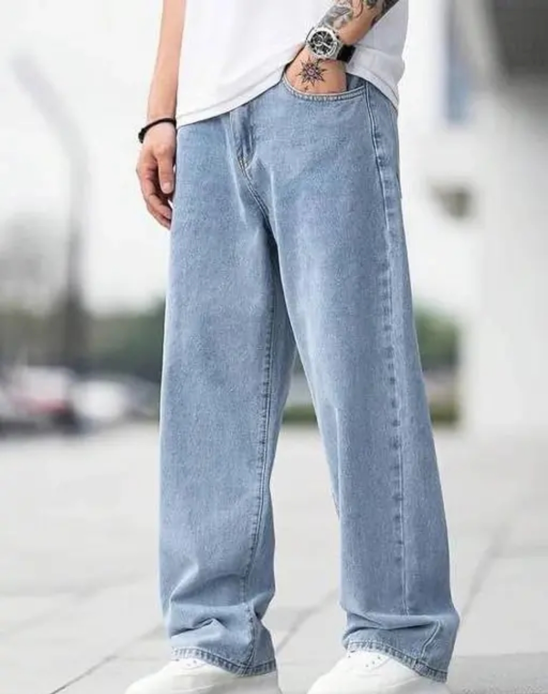DAIME Boot-Leg Mid Rise Light Blue Men Denim Jeans