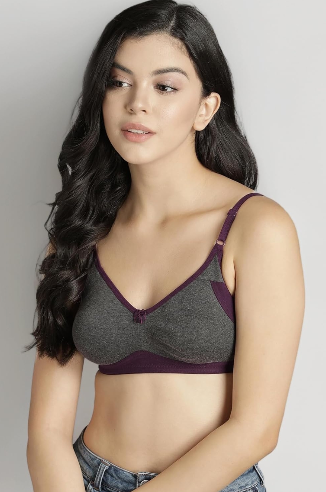 Clovia Women's Cotton Rich Solid Non-Padded Full Cup Wire Free T-Shirt Bra - Dark Grey