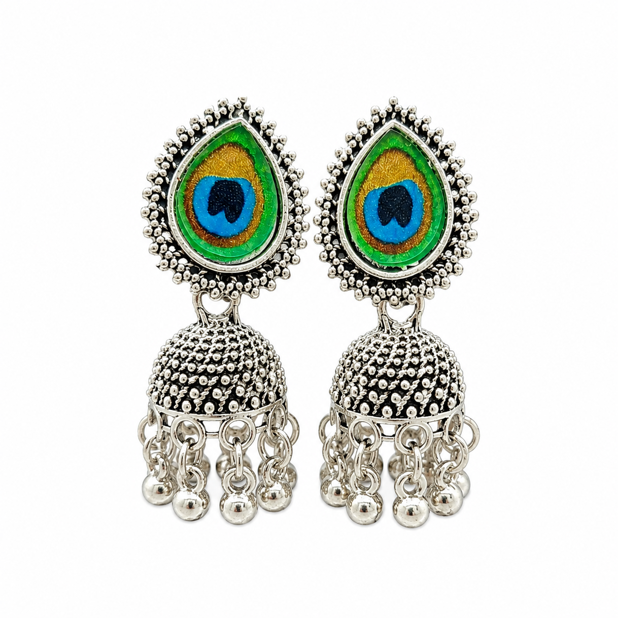 Peacock Design Oxidised Jhumka Earrings for Women