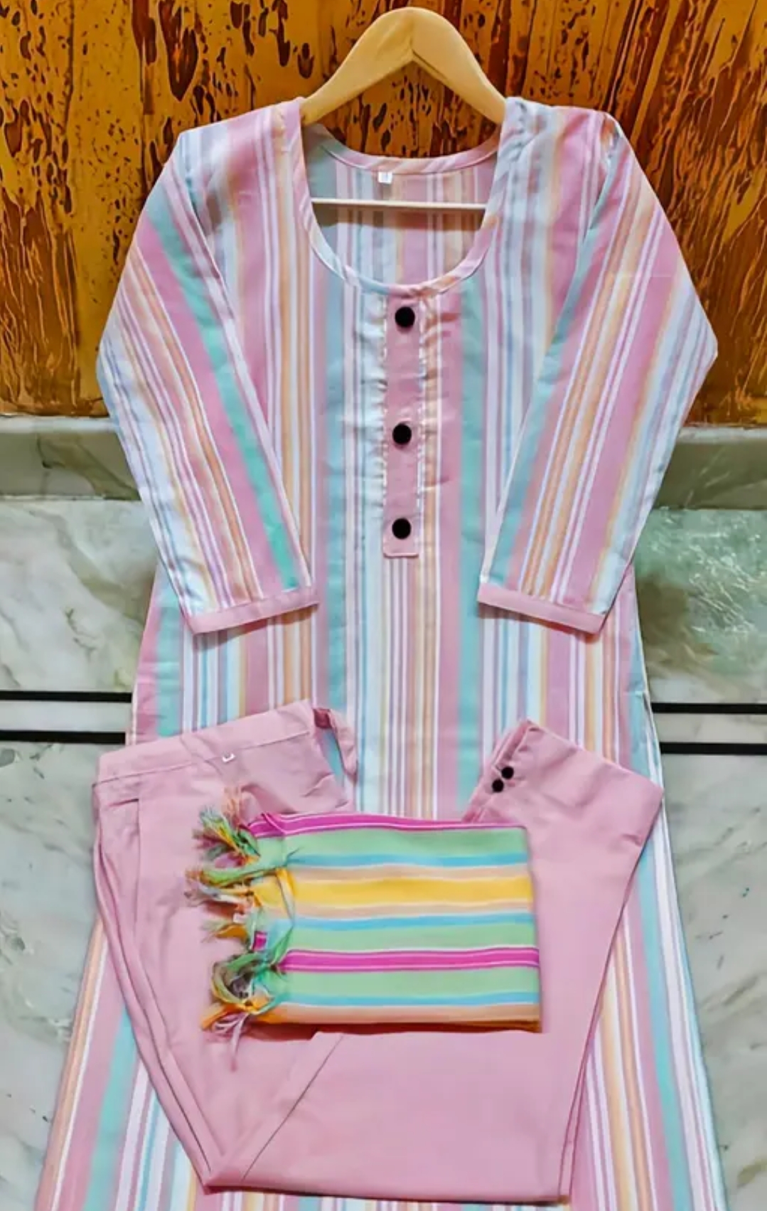 Khadi cotton kurti with pant set