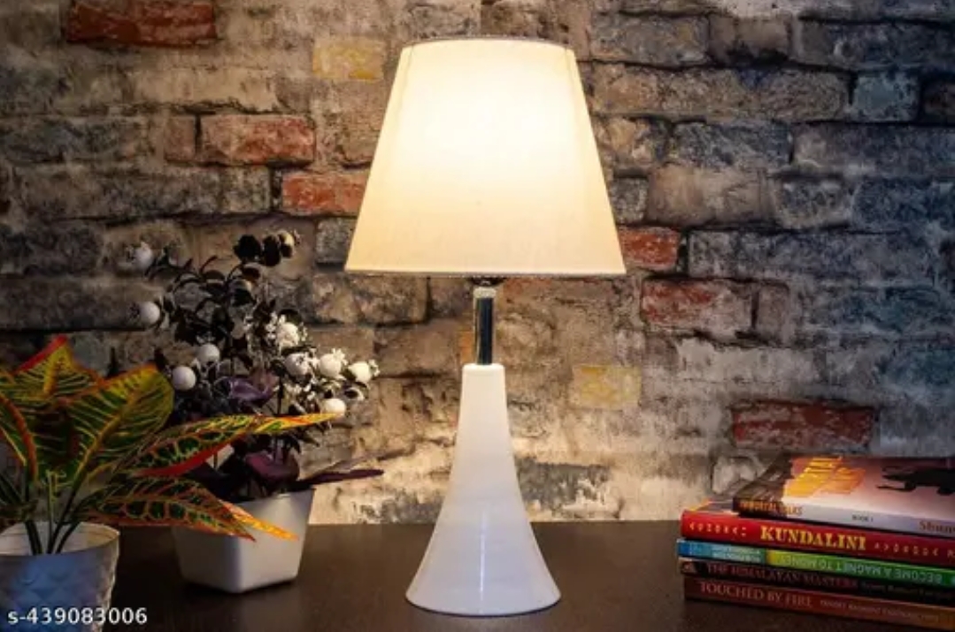 Lamp Aswal Handicraft Side Table Lamp for Bedroom White Glassy Shade Metal Base Bedside Table lamps For Living Room 8Inch Long Fabric Shade Bed lamp Night Bulb Not Include