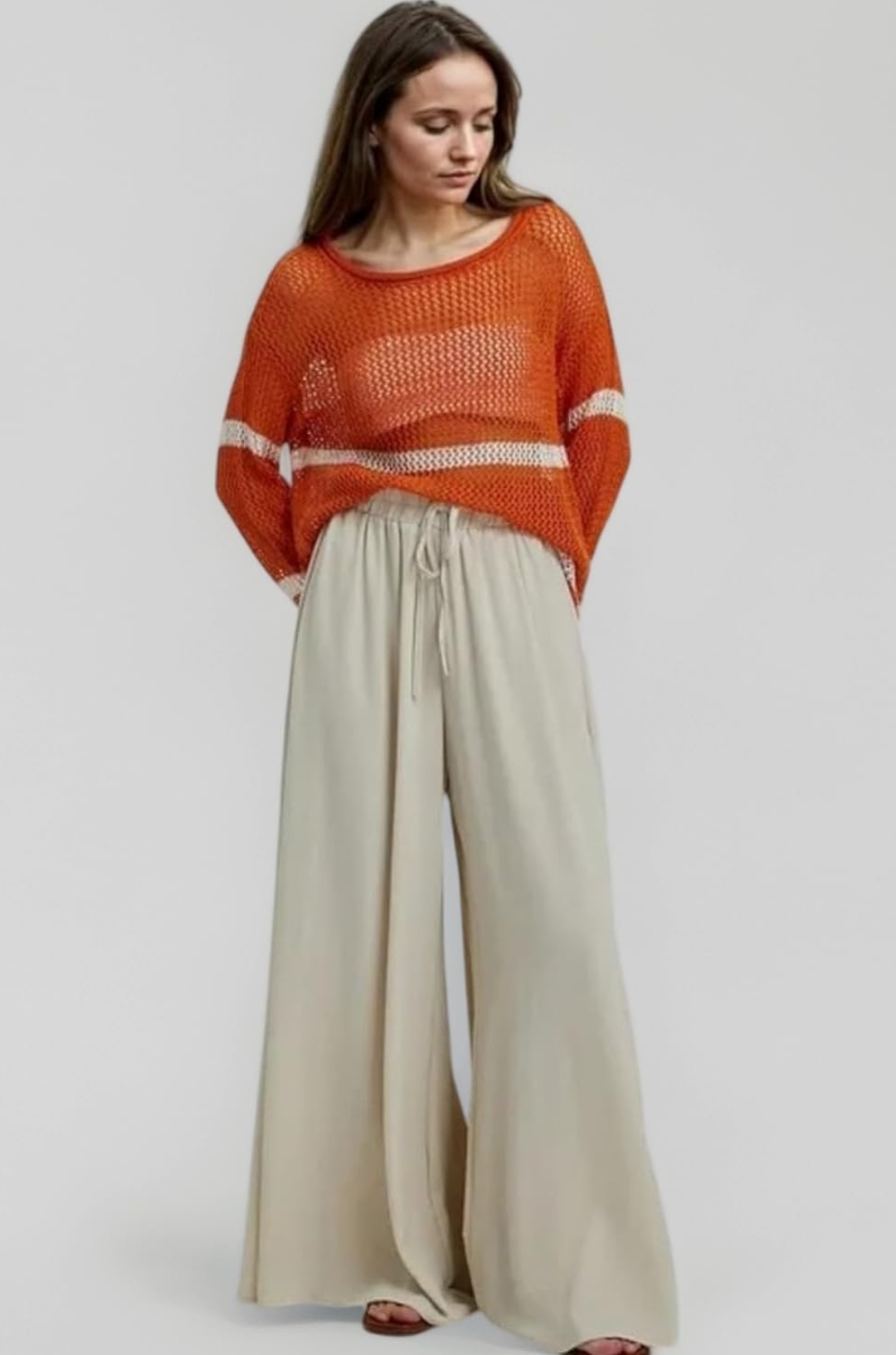 KOTTY Women's Wide-Leg Trouser|Palazzo Pants|High Waist Flowy Trousers with Drawstring|Lightweight Casual & Travel Wear|Women Trousers Pants