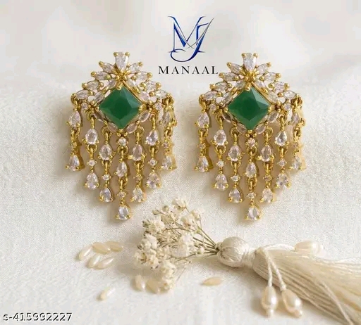 Beautiful New Arrival trends Attractive jwellery Manaal Designer Traditional Green Stone Jhumka-Style