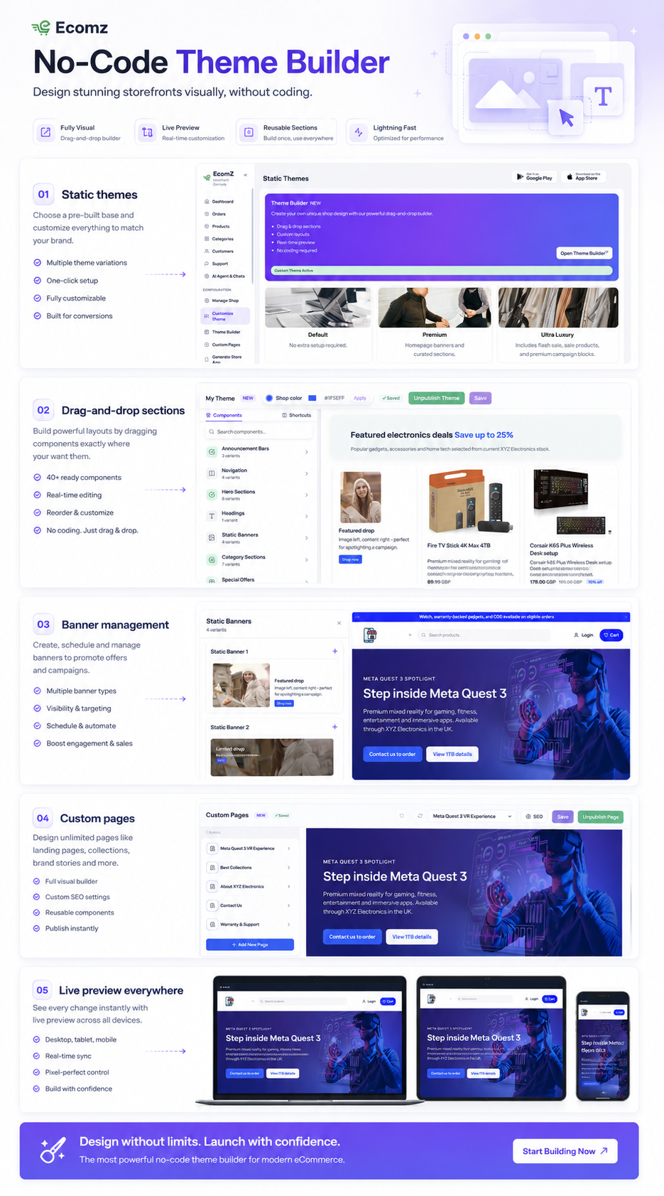 Ecomz no-code storefront theme and page builder