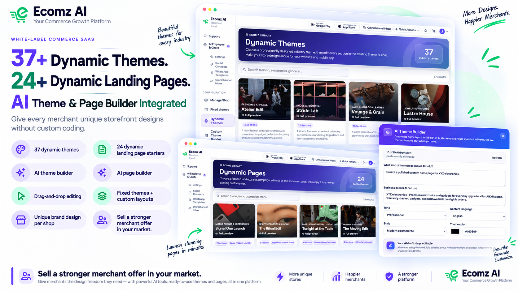 Ecomz dynamic themes and landing pages