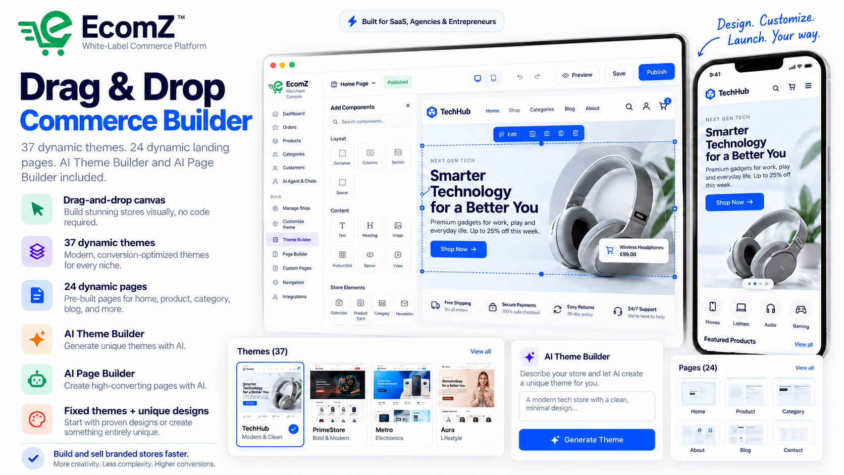 Ecomz drag-and-drop commerce builder