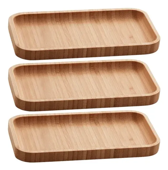 Kit 3 Bandejas De Bambu Retangular Para Cozinha 20x10cm Peti Lyor Hire