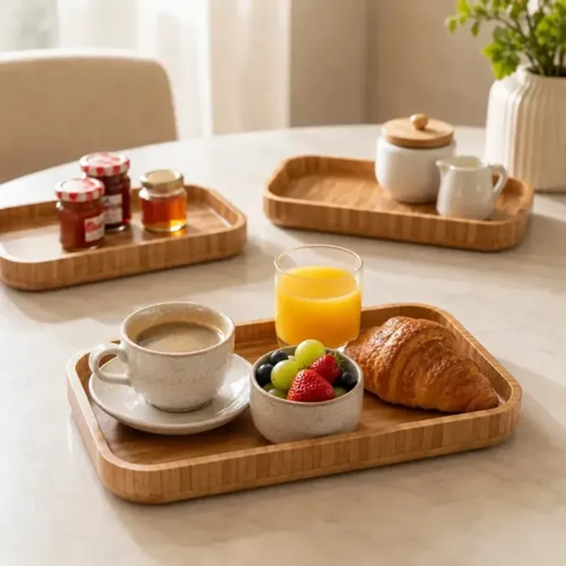 Kit 3 Bandejas De Bambu Retangular Para Cozinha 20x10cm Peti Lyor Hire