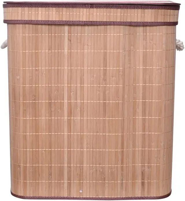 Mimo Style Cesto Duplo de Bambu Com Tampa para Roupas Sujas. Ideal para Lavanderia, Área de Serviço, Banheiro e Quarto. Impermeável e Ajuda a Inibir Odores, Feito com Material de Qualidade e Durável