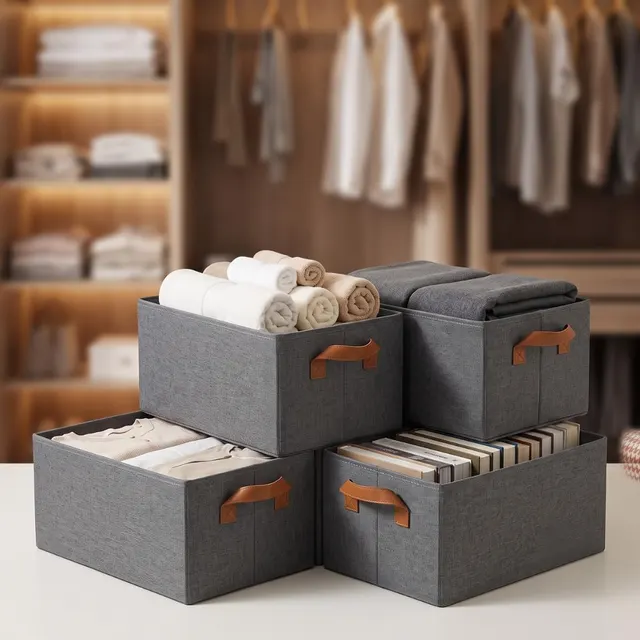 Caixa Organizadora Dobravel com Alça, Estrutura Reforçada de Aço e Empilhável - Cesto para Roupas, Brinquedos e Organização de Armário Kit 4 Unidades : Amazon. com. br: Casa