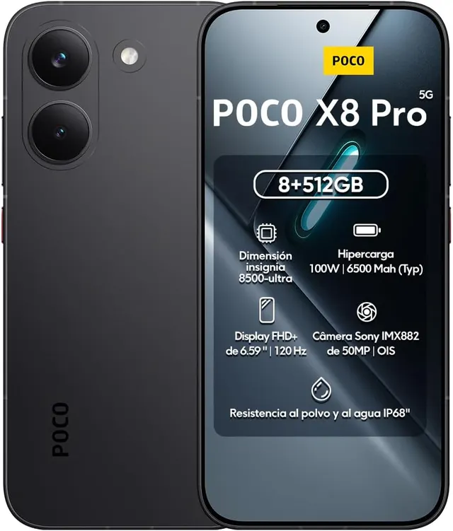 Smartphone Xiaomi Poco X8 Pro 512GB / 8GB Ram (Preto) | Dimensity 8500-Ultra, AMOLED 120Hz e Bateria de 6500mAh