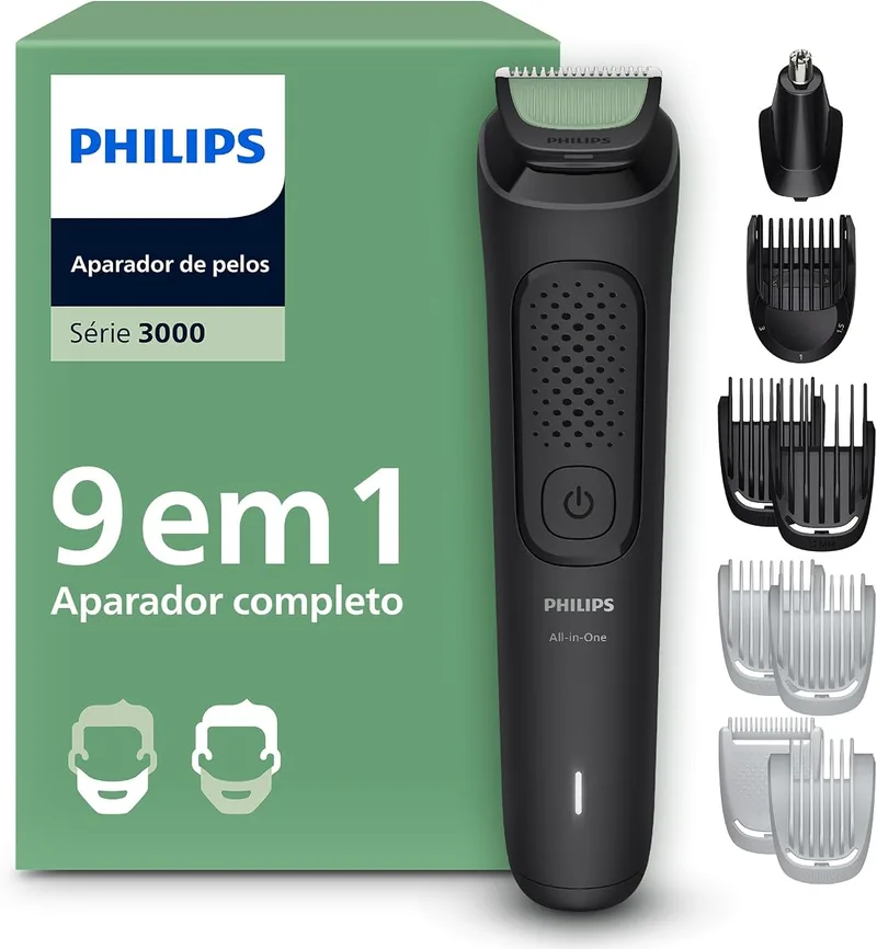 Aparador de Pelos Philips All-in-One 9 em 1 Série 3000 | Máquina para Rosto, Cabelo e Corpo | Barbeador Elétrico Multigroom | MG3927/15