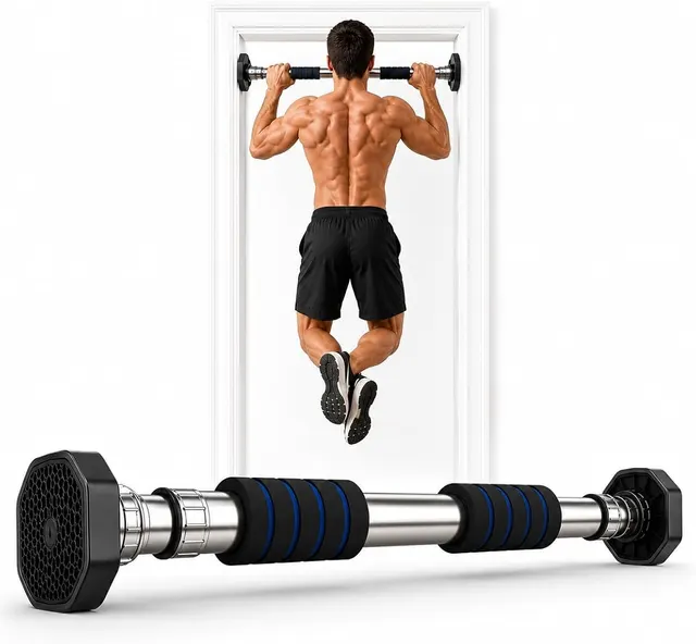 Barra Fixa de Porta Ajustável 63 a 96 cm para Exercícios, Musculação e Calistenia em Casa, Aço Reforçado, Pegada Acolchoada Antideslizante, Instalação por Pressão, Suporta até 100 kg