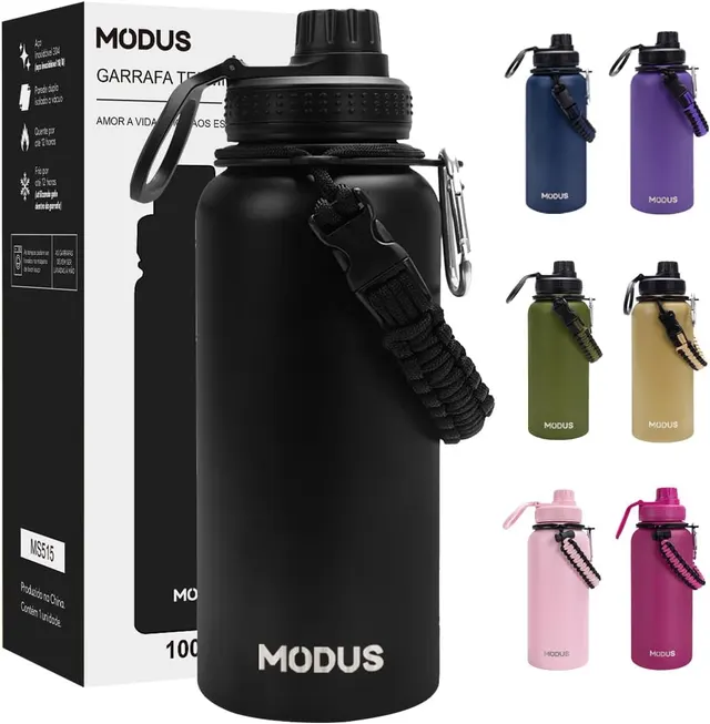 950mL Garrafa Térmica Aço Inoxidável Com Alça Paracord (Preto) : Amazon. com. br: Cozinha