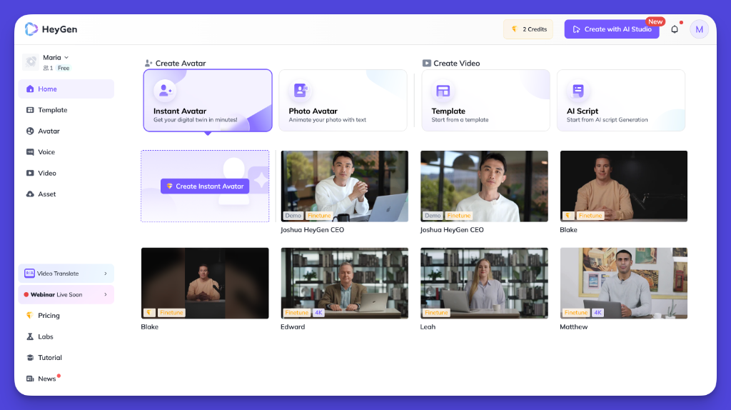 Heygen (formerly Movio) AI avatar video creation tool