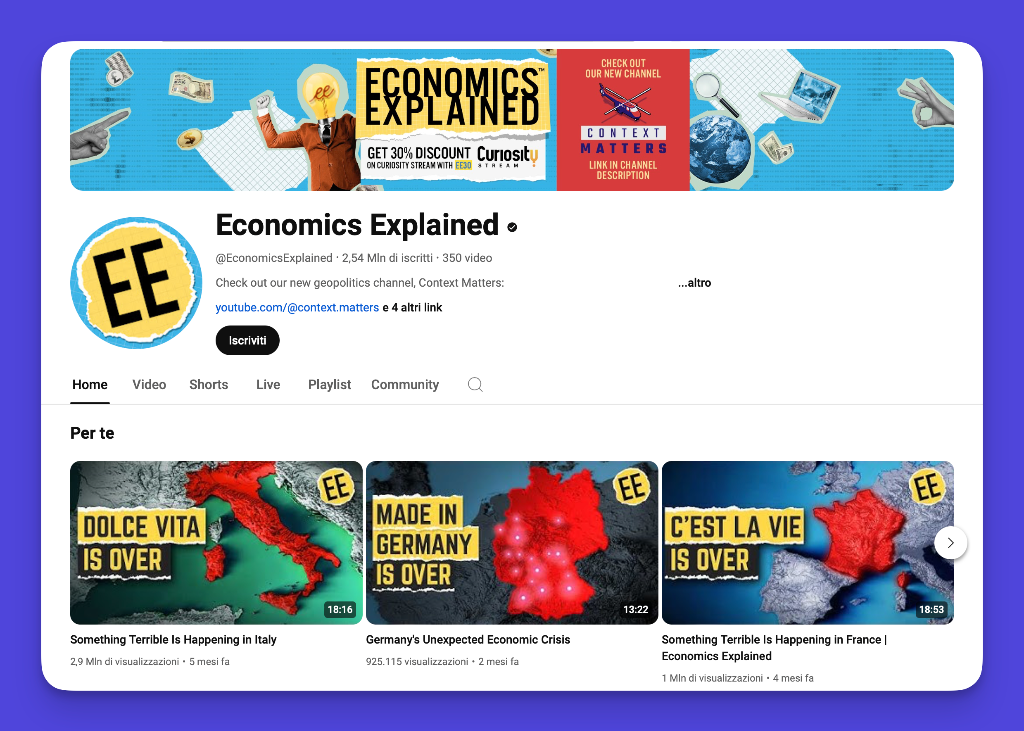 Economics Explained YouTube channel showcasing high-quality content without on-screen presence
