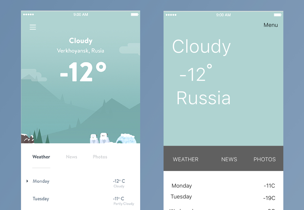 Weather app UI design good and bad