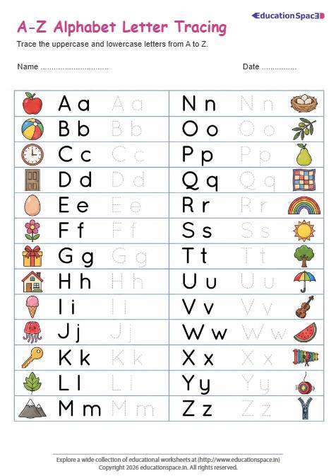 A-Z Alphabet Letter Tracing - Uppercase and Lowercase 