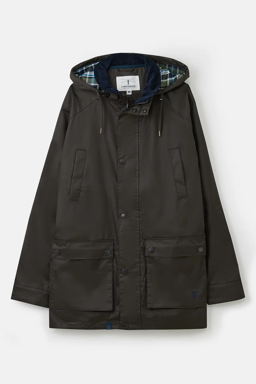 Oxford Mens Raincoat, Waterproof Windproof Jacket with Detachable Check Lined Hood - Chocolate