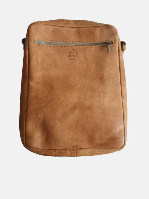 The Martil Large Full Grain Handmade Leather Messenger Bag in in Tan