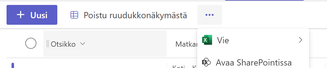 Listan valikko