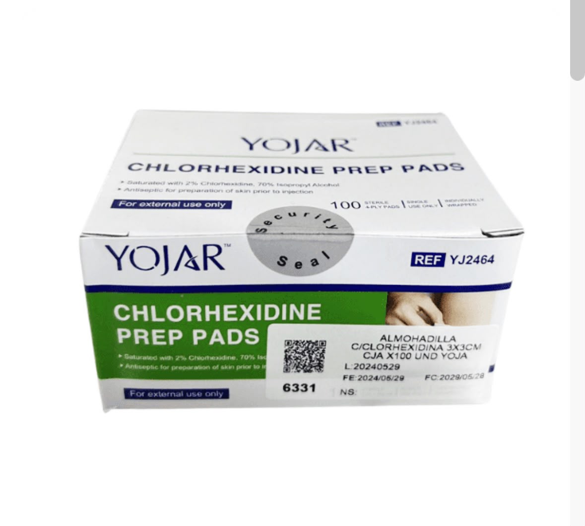 Pañitos impregnados con clorhexidina y alcohol isopropílico caja x100 unids