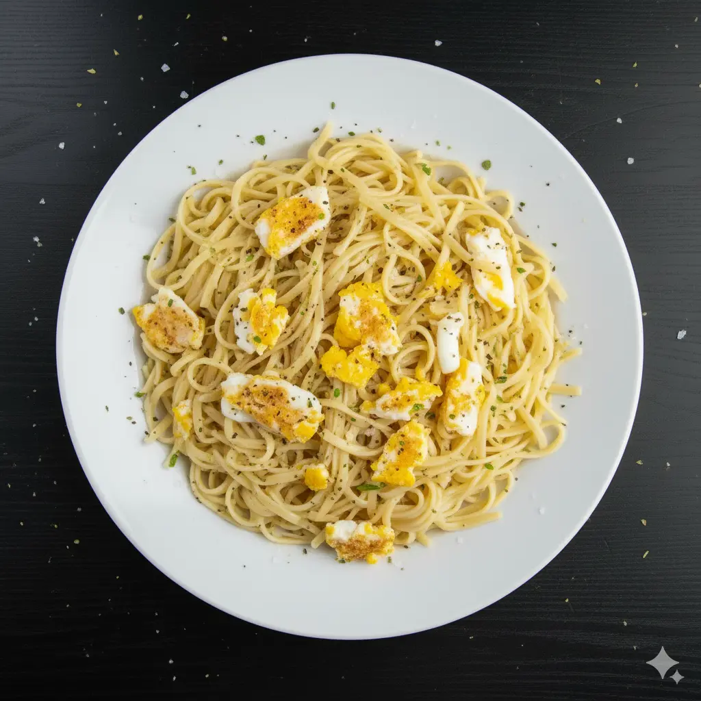 Fideos con huevo y atún