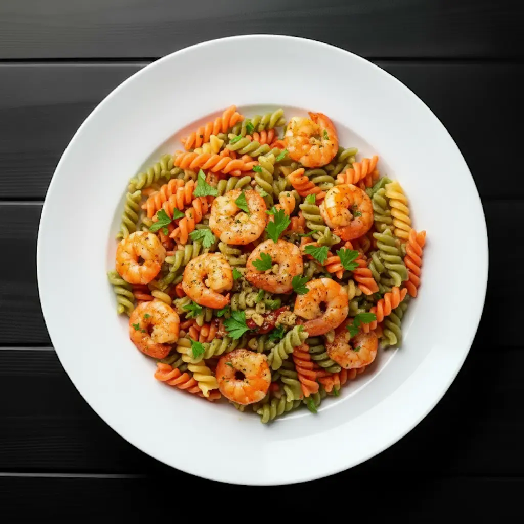 Gambas salteadas con pasta