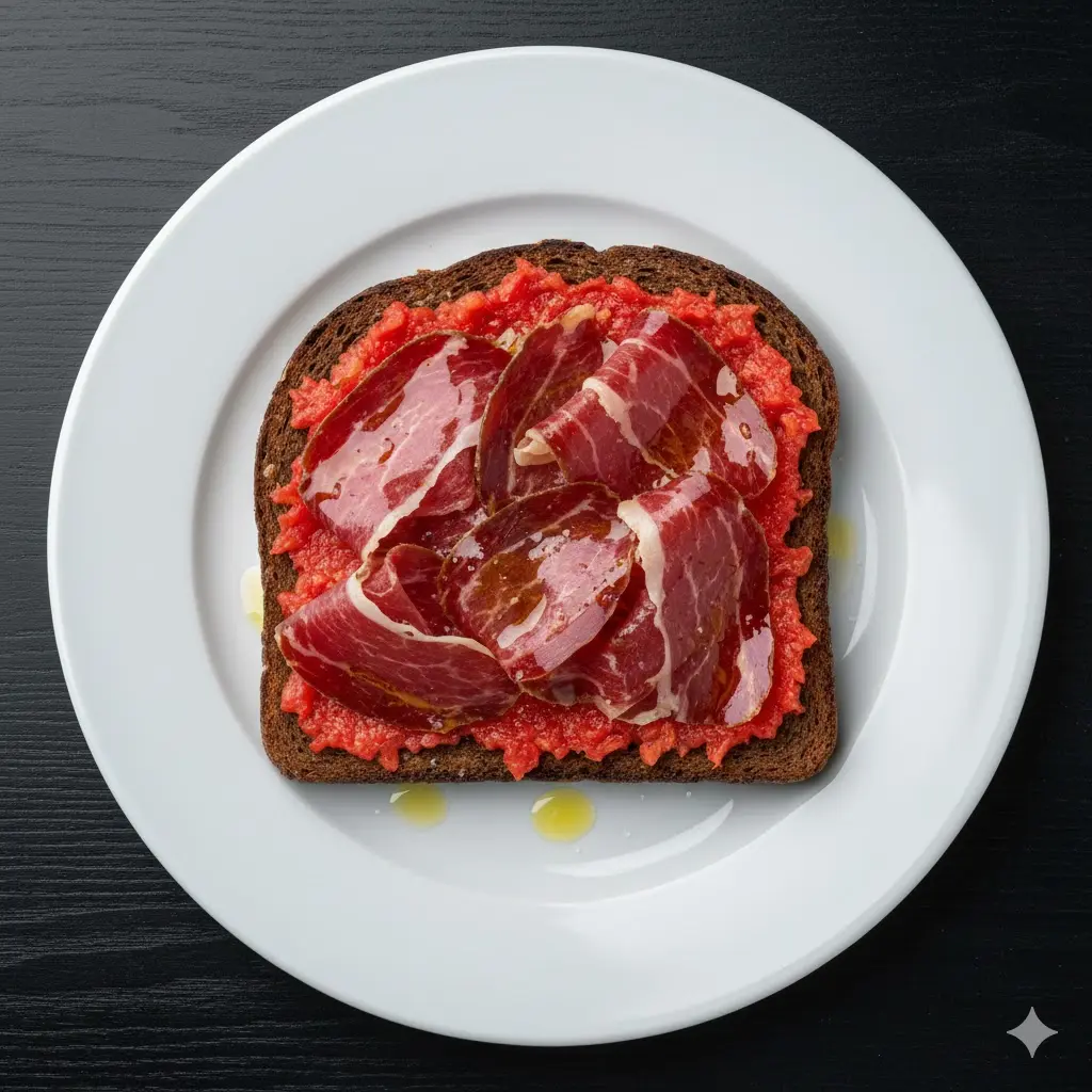 Tostada de centeno con tomate y cecina
