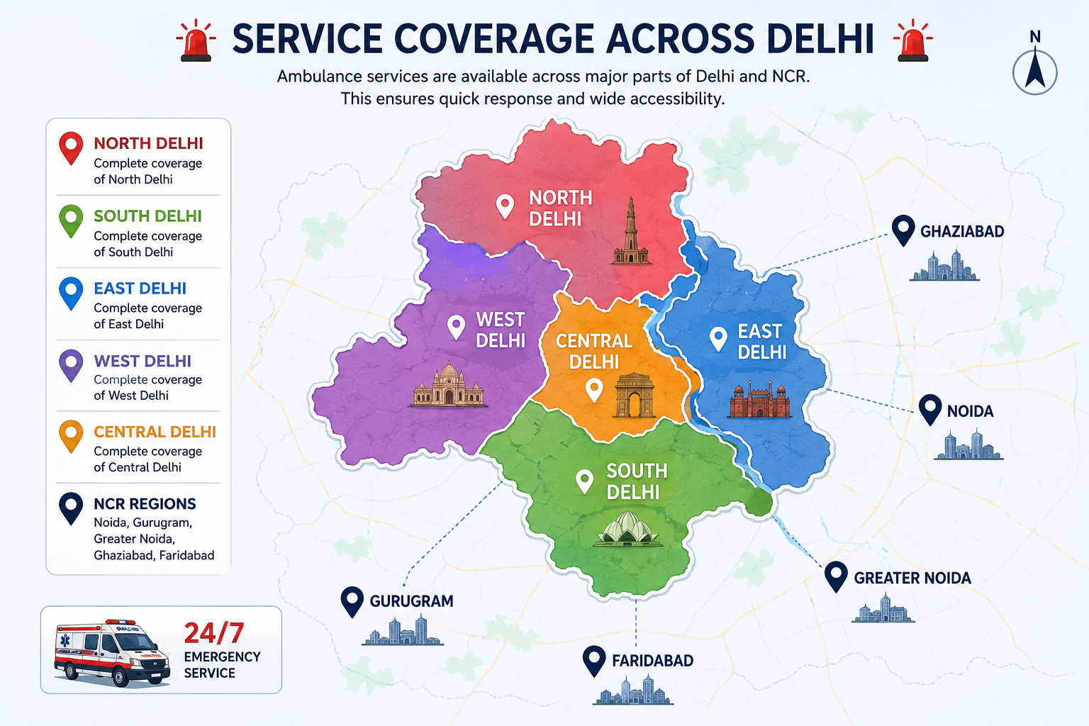 Service Coverage Map Across Delhi and NCR