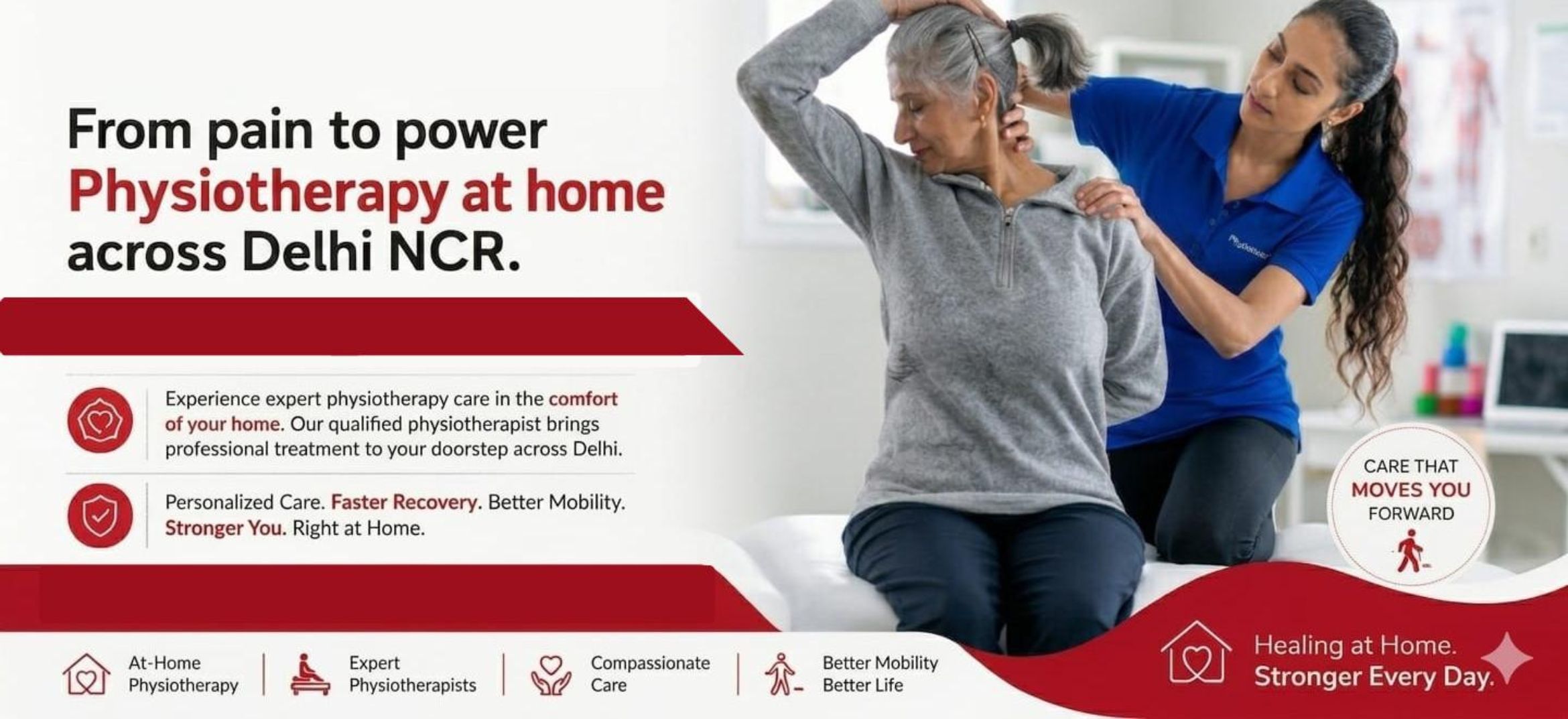 Physiotherapist in Delhi providing home physiotherapy session - ElderBlissCare