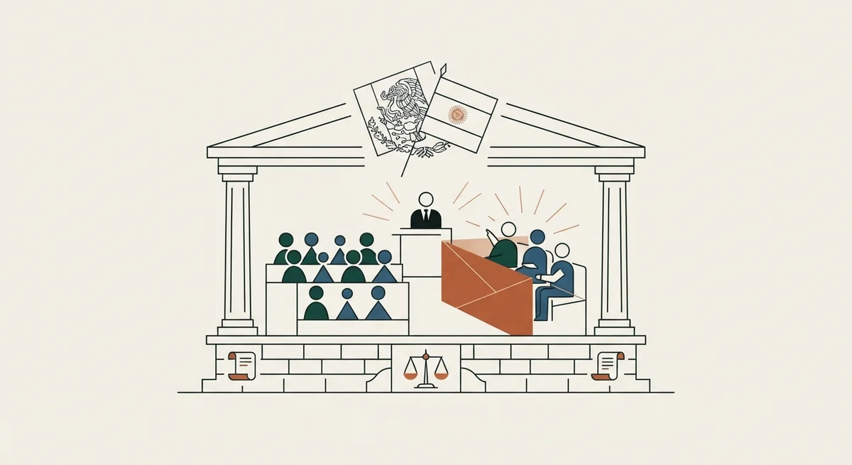 Ilustración editorial bajo Norma Gráfica (§20.3) para: Cámara de Diputados aprueba interpelación a canciller por controversia con Argentina