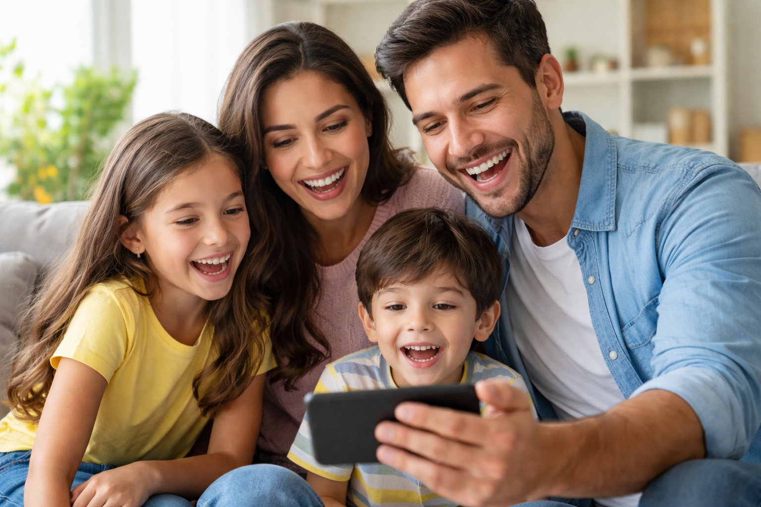 Familia conectada con sus seres queridos