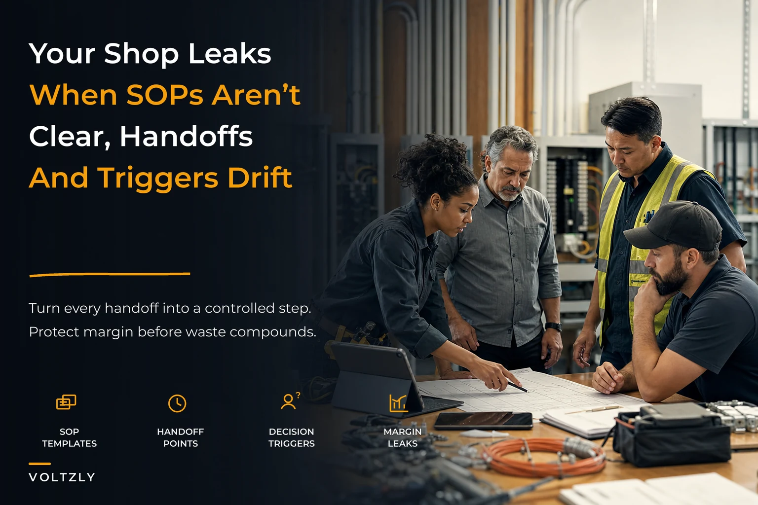Build an operations playbook that stops profit leaks: SOPs, handoffs and decision triggers for electrical shops