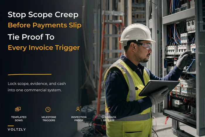 Commercial project governance with staged payments for electrical contractors