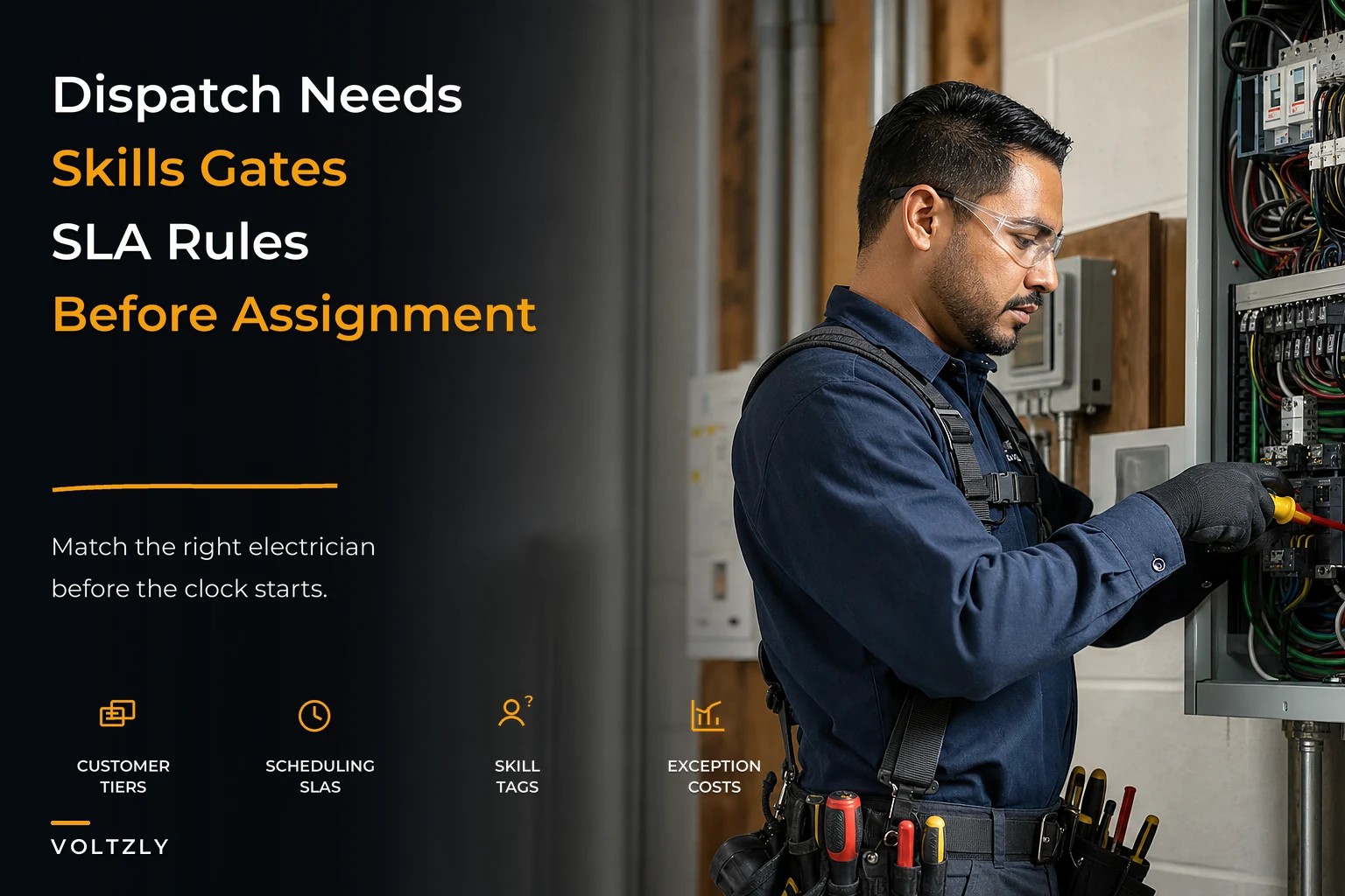 Dispatch governance blueprint with skills gates and SLAs for small electrical shops