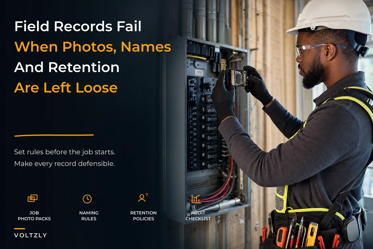 Field-data governance that makes jobs audit-ready: photo packs, naming rules and retention policies